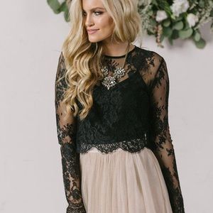 Amelie Longsleeve Black Lace Crop Top